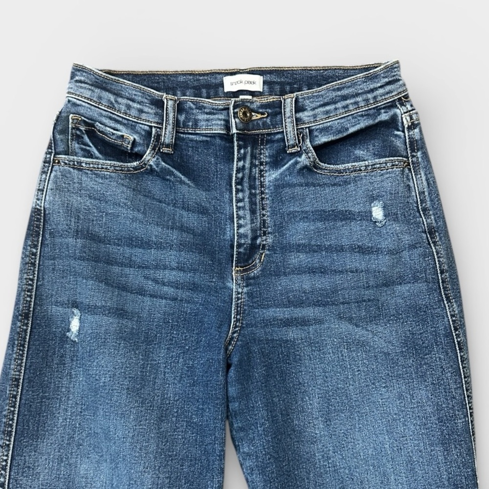 Sneak Peek Wide Leg High Rise Cropped Fringe Hem Denim Jeans Women’s Size 27 - Picture 4 of 10